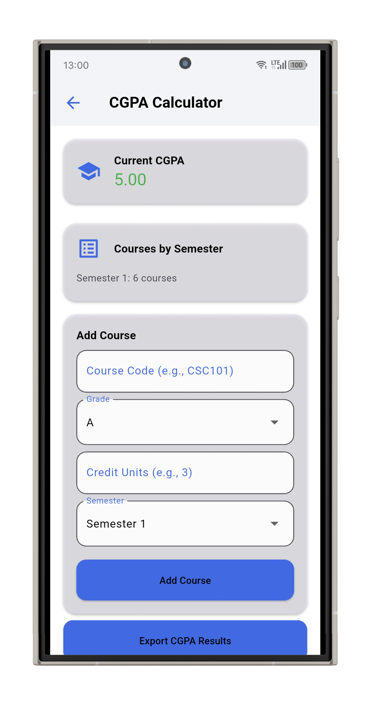 CGPA Calculator Screenshot